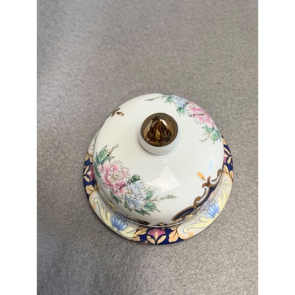 Toyo Peacock Ginger Jar With Lid Cobalt Blue & Gold Floral Design Porcelain 8" - Picture 8 of 10